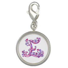 Pulsera Letra E monograma encanto blanco púrpura rosa