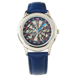 Pulsera Logo de Dartboard Bullseye, reloj de cuero azul pa