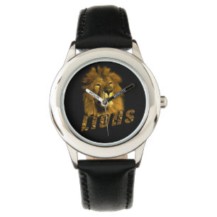 Pulsera Logo De León Y León, Reloj De Cuero Negro Para Niñ