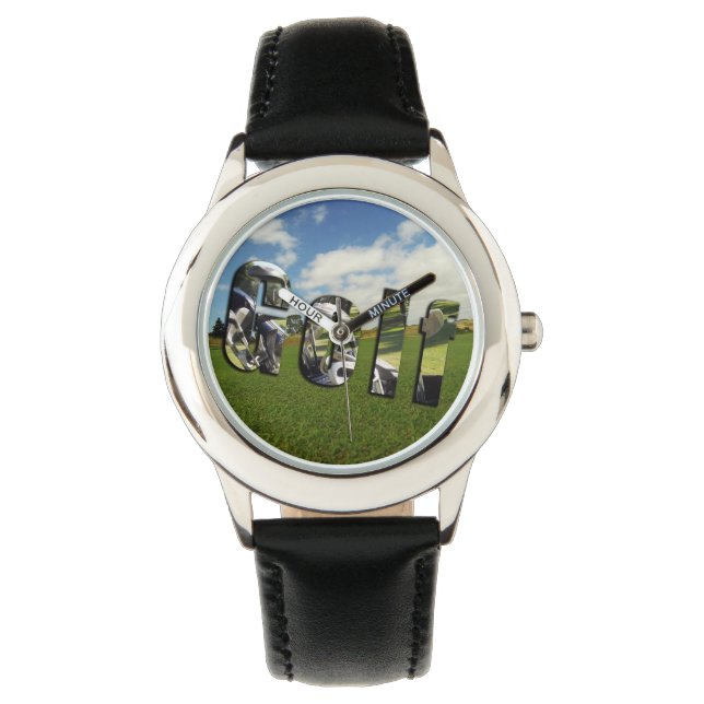 Pulsera Logo del Campo de Golf, reloj de cuero negro para  (Anverso)