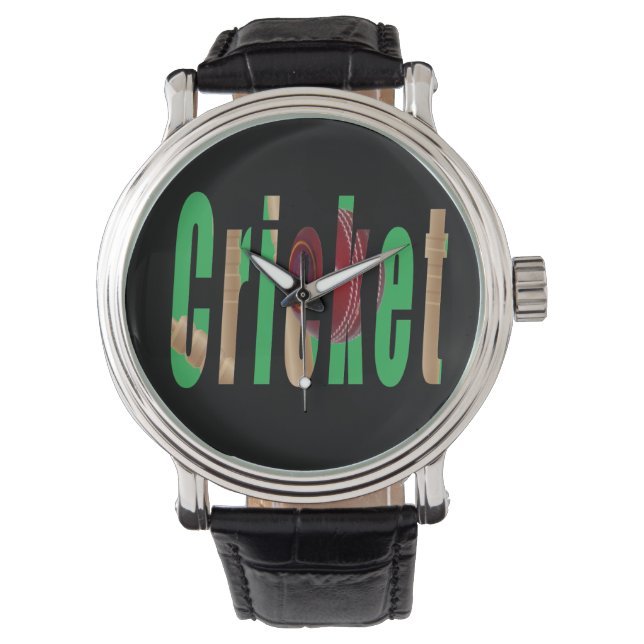 Pulsera Logo del juego de cricket, reloj de cuero para hom (Anverso)