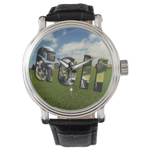 Pulsera Logotipo del campo de golf, reloj de cuero grande