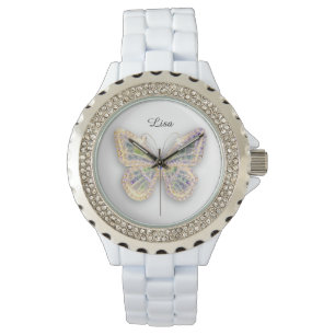 Pulsera Mariposa de cristal - Reloj de silicio blanco depo