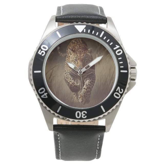 Pulsera Masculino, fondo de leopardo, reloj de hombre (Anverso)