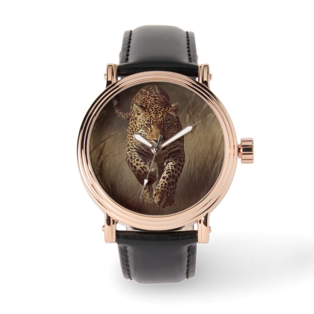 Pulsera Masculino, fondo de leopardo, reloj de hombre (Anverso)