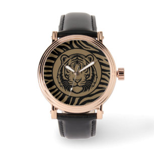 Pulsera Masculino, Reloj Moderno Cara de Tigre Mocca Negro