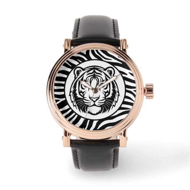 Pulsera Masculino, rostro de tigre blanco negro, reloj mod (Anverso)