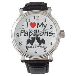 Pulsera Me encanta mi reloj de perros de Papillon