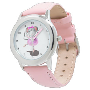Pulsera Mini 2 - Reloj de correa de cuero rosa para niños