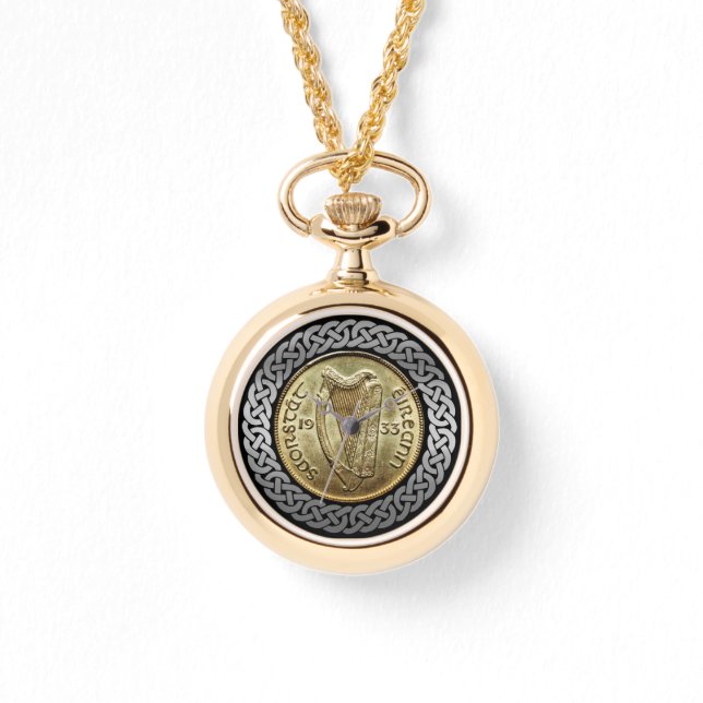 Pulsera Moneda de harina irlandesa de plata Reloj Celta (Anverso)