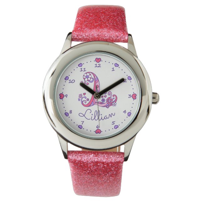 Pulsera Monograma chica carta L art Lillian reloj de nombr (Anverso)