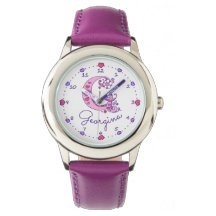 Monograma chicas G doodle reloj de nombres de arte