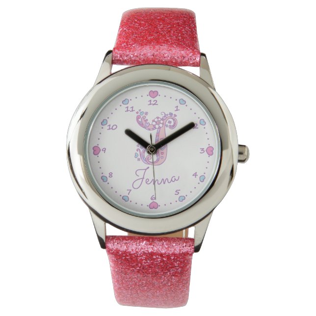 Pulsera Monograma chicas J doodle art Jenna reloj de nombr (Anverso)