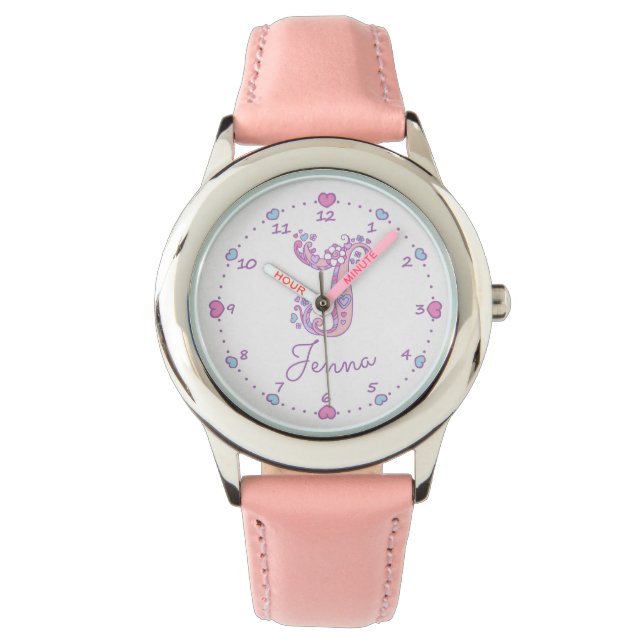 Pulsera Monograma chicas J doodle art Jenna reloj de nombr (Anverso)