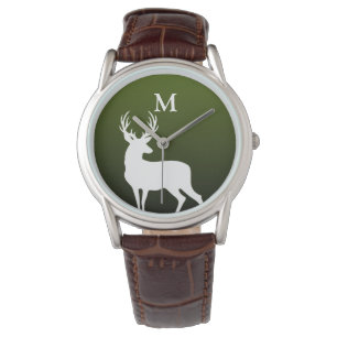 Pulsera Monograma de silueta de ciervo blanco reloj de hom
