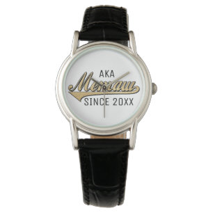 Pulsera Mujeres Clásicas de Reloj de Cuero Negro Meme/Abue