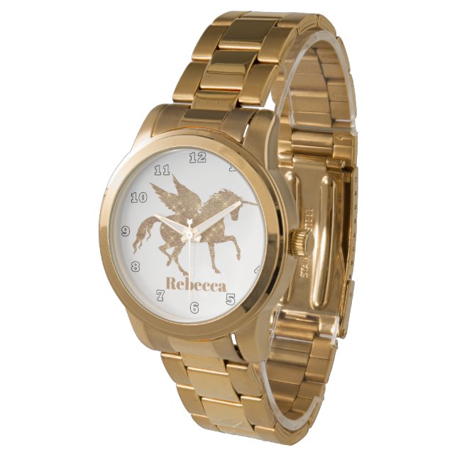 Pulsera Mujeres unicornio dorado añaden reloj de nombres (Angular)