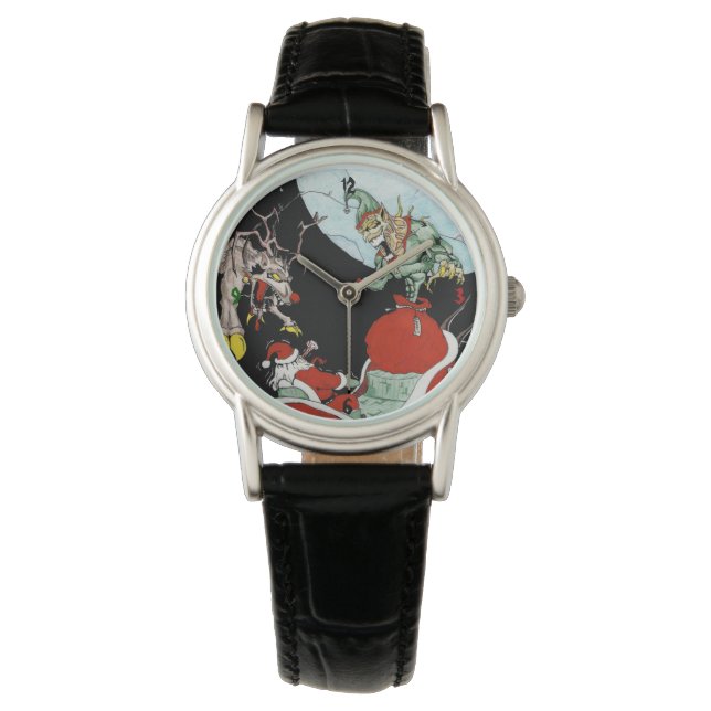 Pulsera Navidades pesadilla reloj de cuero negro femenino (Anverso)