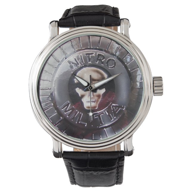 Pulsera NITRO MILITIA reloj de cuero negro (Anverso)
