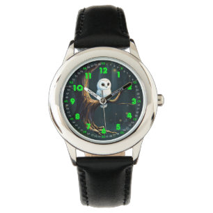 Pulsera Nombre personalizado Reloj de niños búho acuarela