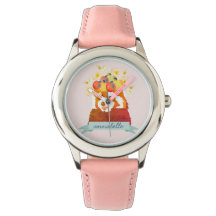 Panda rojo con reloj rosa de la flor