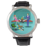 Pareja retro con reloj de perros para hombres