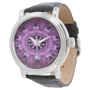 Pulsera Pasión púrpura - el reloj de cuero negro de los