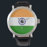Pulsera Patriótico, reloj especial con bandera de la India<br><div class="desc">¡Acepta el espíritu de la India con nuestro exquisito reloj de mano con la bandera tricolor! Este elegante reloj muestra orgullosamente el icónico diseño de la bandera india. La correa de reloj y el dial elegantemente muestran los colores azafrán, blanco y verde, con la chaqueta Ashoka en azul marino centrada...</div>