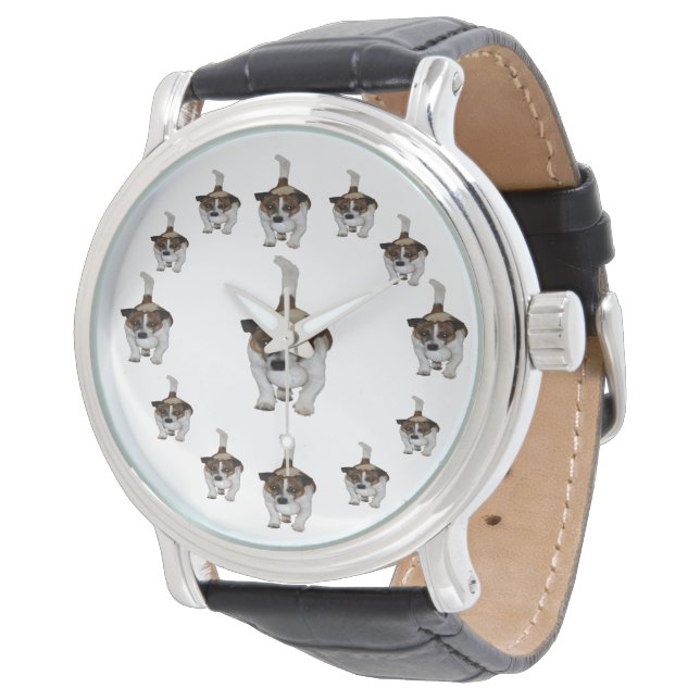 Pulsera Patrón circular de Fox Terrier, reloj de cuero par (Angular)