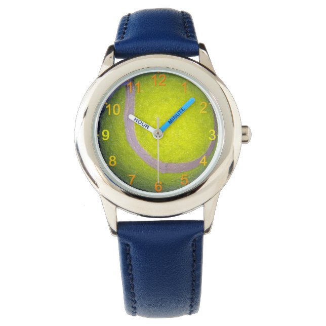 Pulsera Pelota de tenis amarilla, reloj de cuero infantil (Anverso)