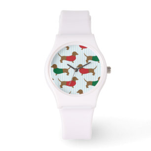 Pulsera Perros Dachshund coloridos Diseño Reloj blanco de