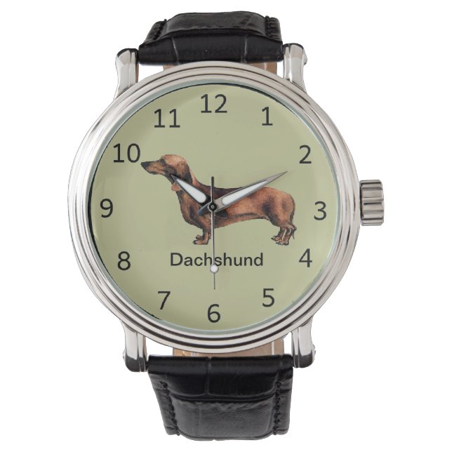 Pulsera Personalizable Dachshund Perro Reloj de muñecas (Anverso)