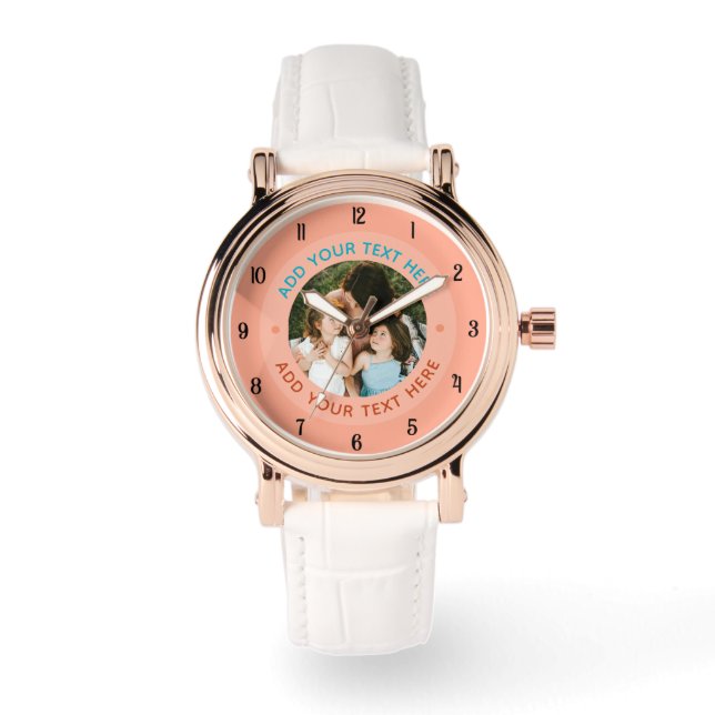 Pulsera ⌚ Personalizado de foto y reloj de texto para ella (Anverso)