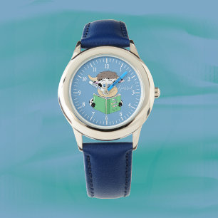 Pulsera Personalizado lindo leyendo reloj azul de vaca