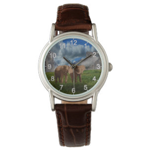 Pulsera Pintura de aceite de Dúo Elefante, reloj de pulser