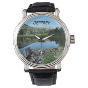Pulsera Reflexión del lago masculino, nombre, reloj de pu