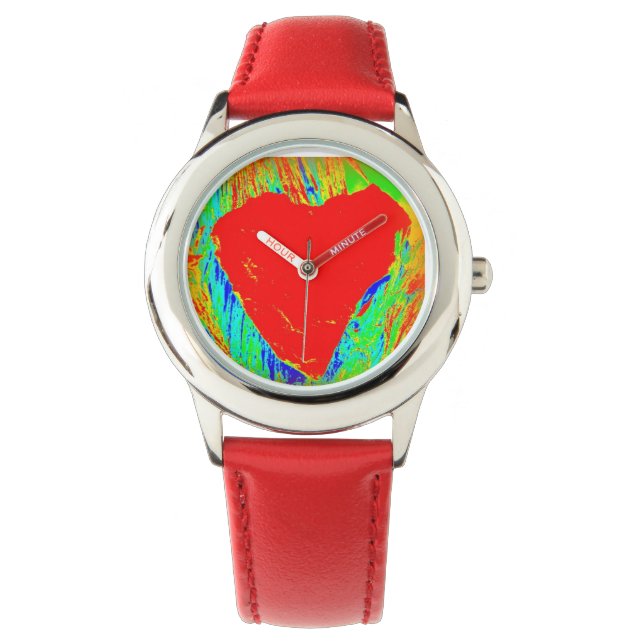 Pulsera reloj abstracto de corazón rojo (Anverso)