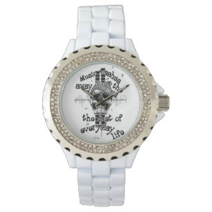 Pulsera Reloj blanco del cráneo de la música de Bling