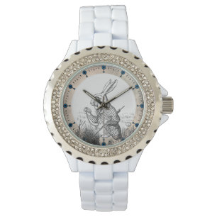 Pulsera Reloj blanco del esmalte de Alicia del conejo (en