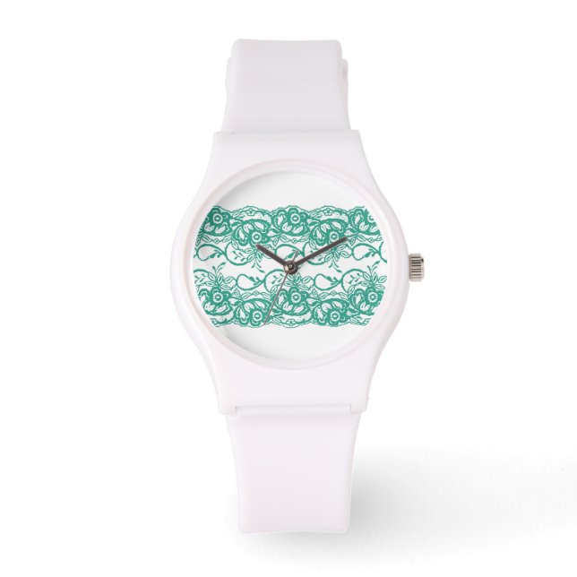 Pulsera Reloj blanco deportivo con cara de encaje Verde az (Anverso)