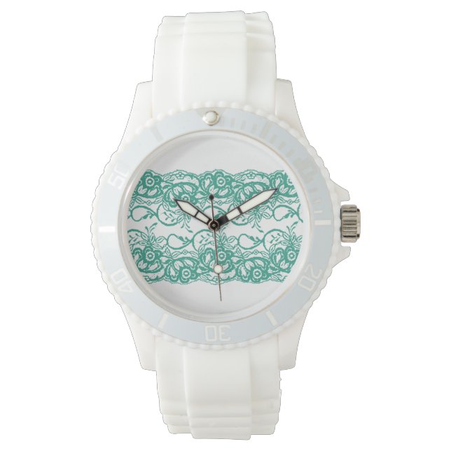 Pulsera Reloj blanco deportivo con cara de encaje Verde az (Anverso)