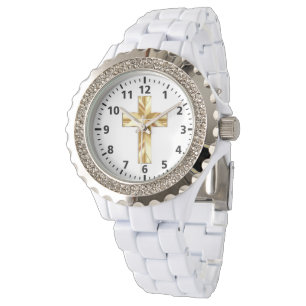 Pulsera Reloj blanco diamante de imitación de encargo