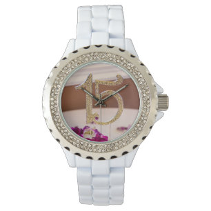 Pulsera Reloj blanco diamante de imitación del esmalte de