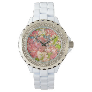 Pulsera Reloj blanco floral con efecto de belleza