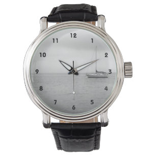 Pulsera Reloj blanco y negro de la foto del ailboat