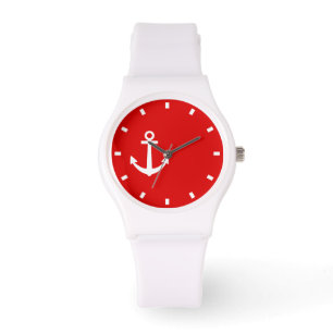 Pulsera Reloj Blanco Y Rojo Con Un Símbolo De Anclaje