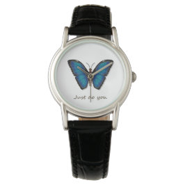 Pulsera Reloj clásico de cuero con mariposa azul