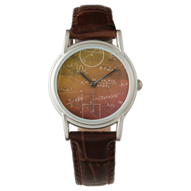 Pulsera Reloj clásico de cuero marrón para matemáticas (Anverso)