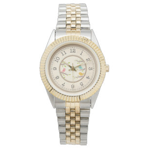 Pulsera Reloj con carátula de reloj antiguo de dos tonos -