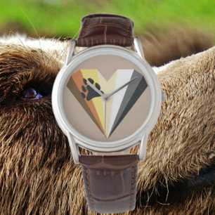 Pulsera Reloj con correa de cuero marrón y corazón de orgu